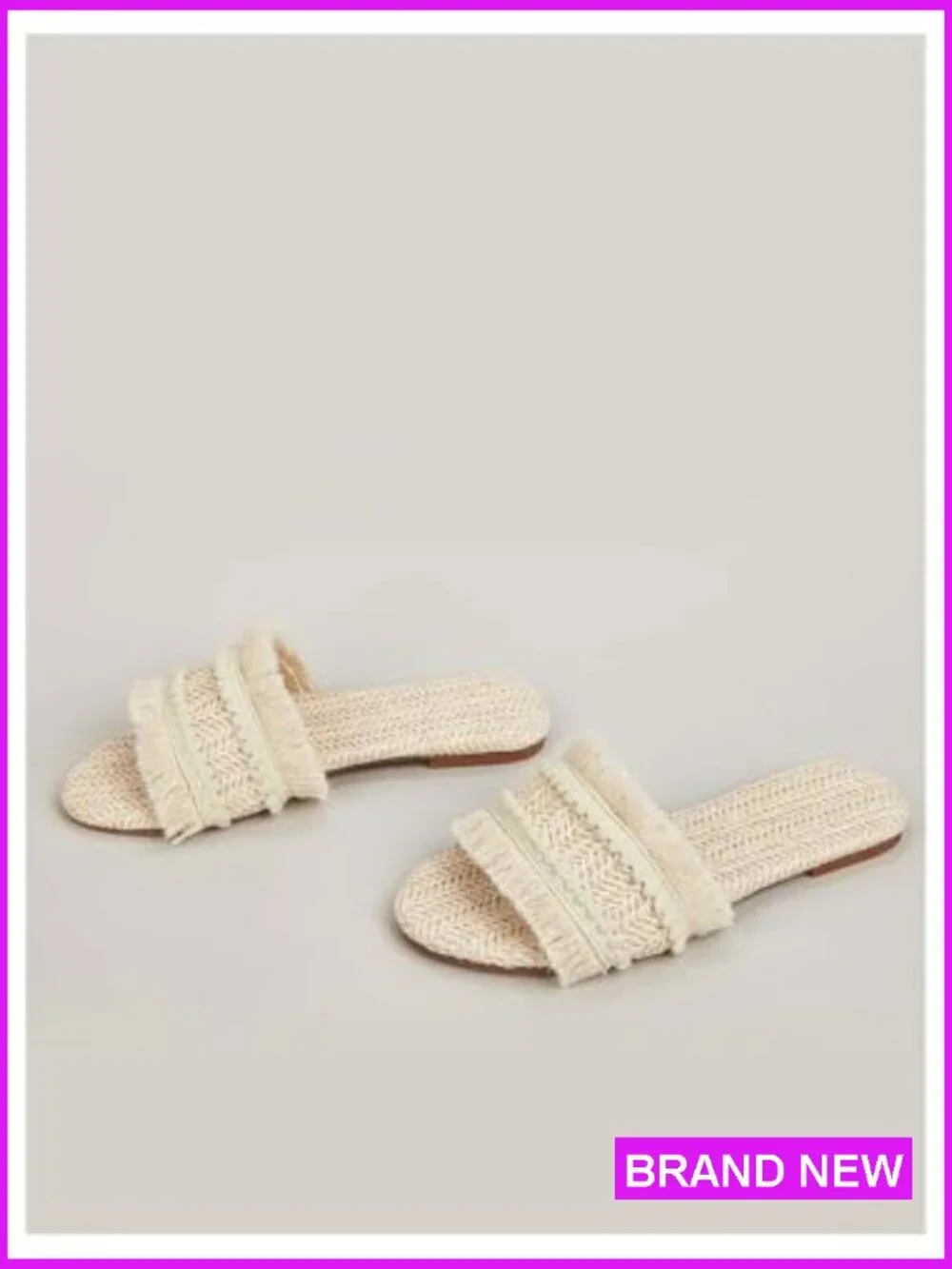 Straw Crochet Open Toe Flat Sandals Boho Summer Beach Slip On Slide